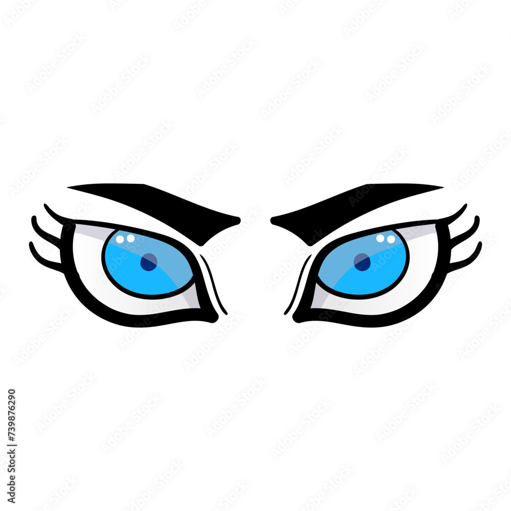 Female blue eyes comic isolated on white background. Hand drawn open female eyes Female blue eyes comic isolated on white background. Hand drawn open female eyes