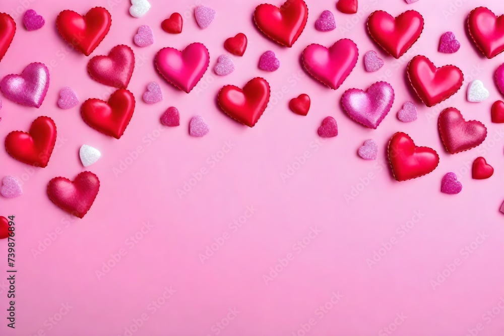 Background decoration valentine concept. Red hearts on a monochrome background.