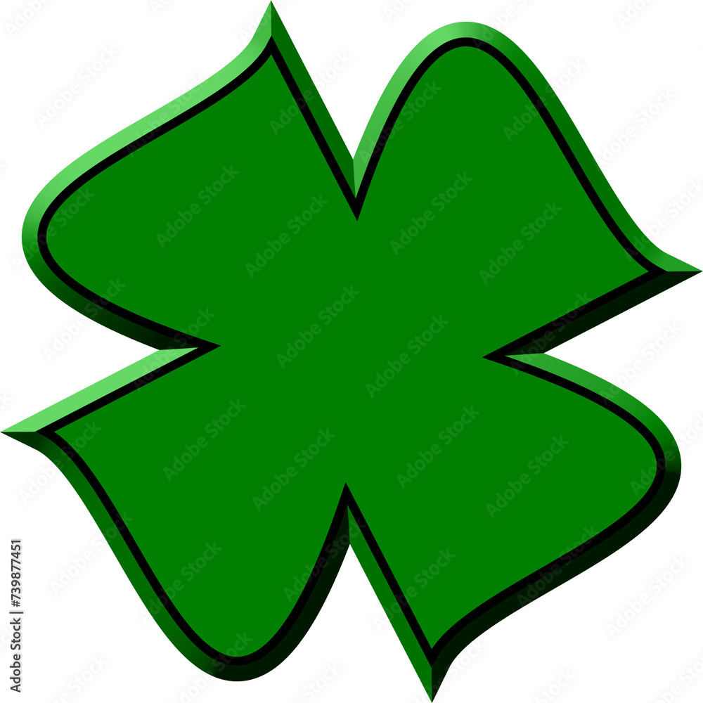 four leaf clover in 3d with dark green pinstriped inside border four leaf clover in 3d with dark green pinstriped inside border