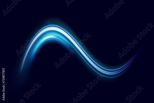 Luminous blue lines speed. Neon color glowing lines background, high-speed light trails effect. Futuristic dynamic motion technology.