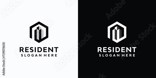 Vector logo design illustration of a hexagon geometric building forming the initial P.