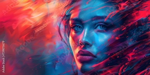 Neural Network Technology Creates a Vibrant Abstract Portrait of a Woman. Concept Abstract Art, Technology, Neural Network, Portrait, Vibrant Colors