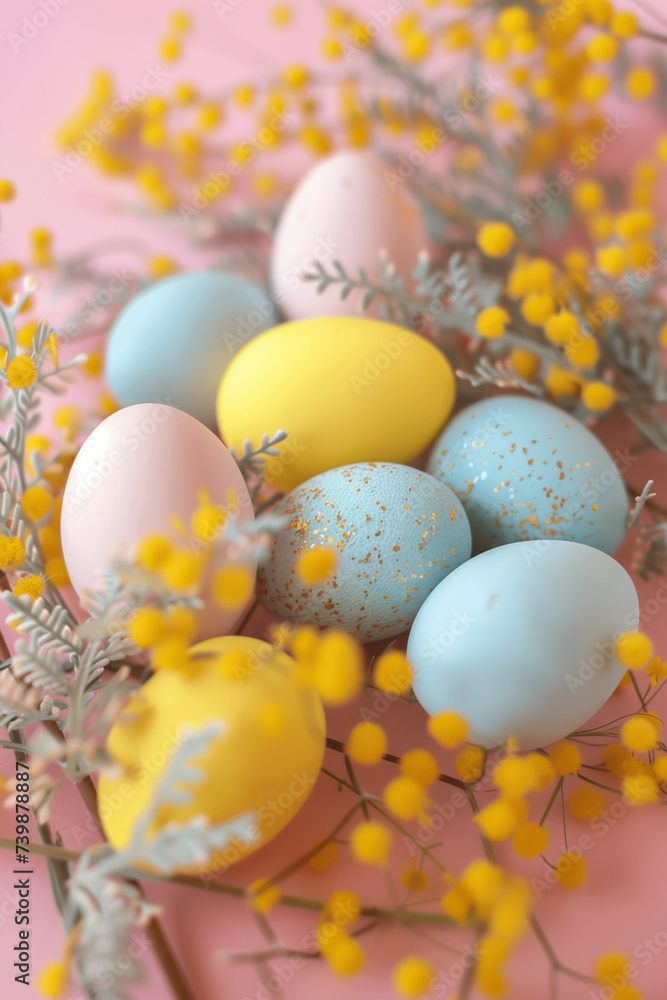 Easter composition of colorful eggs and branches. Vertical background for stories. Easter composition of colorful eggs and branches. Vertical background for stories.