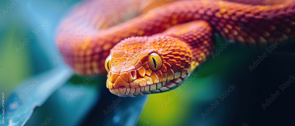 Fototapeta premium a macro of a corn snake head, ,with blured background, with empty copy space