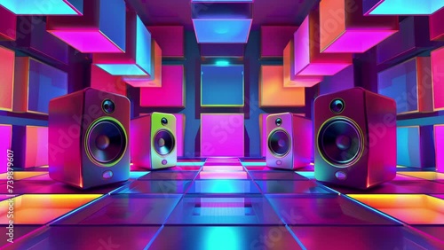 abstract geometric background with stereo audio speakers photo