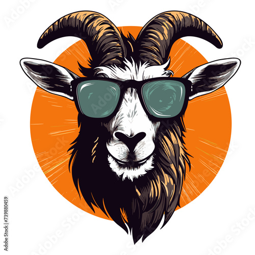 Portrait of goat with sunglasses. Vector illustration for your design.