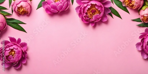 Peony flowers in a frame, highlighted in the background, top view. Mixed flower arrangements. A place to copy. Flowers for Mom. Wedding concept, Mother's Day, beautiful bridal bouquet, Birthday, Valen