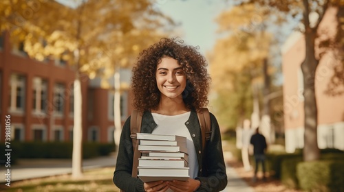 Happy girl student. Portrait of female student with books