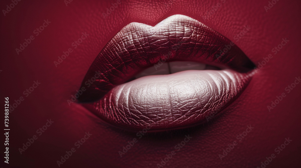 A pearlescent white lipstick on a rich burgundy background, perfect for elegant copy. The lipstick is subtle and has a shimmering pearlescent finish. 32K, epic details. A pearlescent white lipstick on a rich burgundy background, perfect for elegant copy. The lipstick is subtle and has a shimmering pearlescent finish. 32K, epic details.