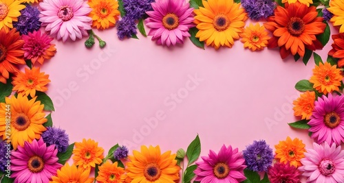 Framed flowers isolated on background top view. Mixed flower arrangements. Copy space. Blooms for mom. Wedding concept, Mother day, Bride beautiful bouquet, Birthday, Valentine day. © 360VP