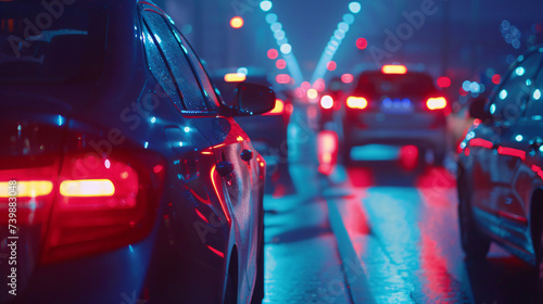 Night blurry traffic jam background