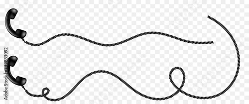 Telephone receiver with a cord. Phone handset with extension cord. Vector clipart.