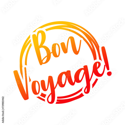 Logo vacaciones de verano. Marco circular con líneas con texto manuscrito Bon Voyage