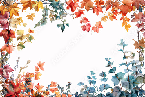 Border of colorful autumn leaves on white background