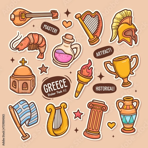 Greece Cute Doodle Vector Sticker Collection 2