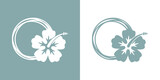 Logo vacaciones en Hawái. Marco circular con líneas con silueta de flor de hibisco