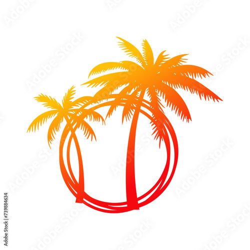 Logo vacaciones de verano. Marco circular con líneas con silueta de la palma
