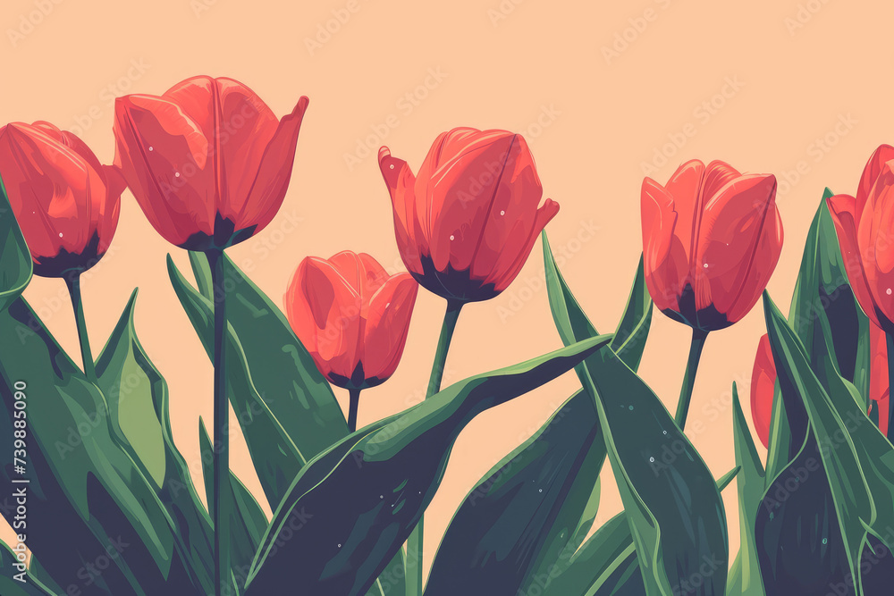 close up bouquet of colorful tulips as gift for easter, anniversary, birthday, mothers day In pastel spring colours with pink background isolated illustration vintage retro postcard style copy space - obrazy, fototapety, plakaty 