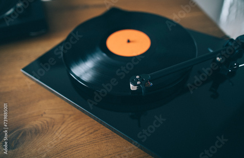 Turntable playing long play record