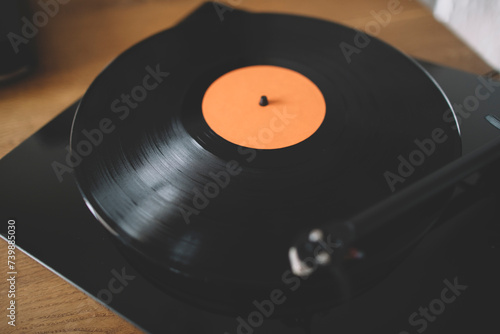 Close up of turntable playing LP vinyl record