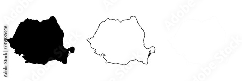 Romania country silhouette. Set of 3 high detailed maps. Solid black silhouette, thick black outline and thin black outline. Vector illustration isolated on white background. photo