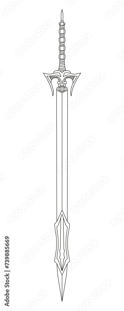 Sword line art. Ancient Longsword. Saber. Blade Tattoo. Vector illustration isolated on white background. Sword line art. Ancient Longsword. Saber. Blade Tattoo. Vector illustration isolated on white background.