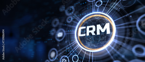 CRM Customer relationship management software system. Business technology concept.