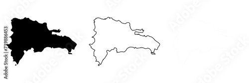 Dominican Republic country silhouette. Set of 3 high detailed maps. Solid black silhouette, thick black outline and thin black outline. Vector illustration isolated on white background.