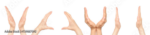 Set of Two open woman hands like holding something, isolated on transparent background photo