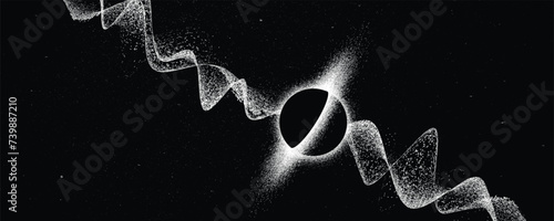 Black hole with disc of plasma and  ray burst. Supermassive singularity in core off a galaxy, with noise texture . Event horizon .Vector illustration