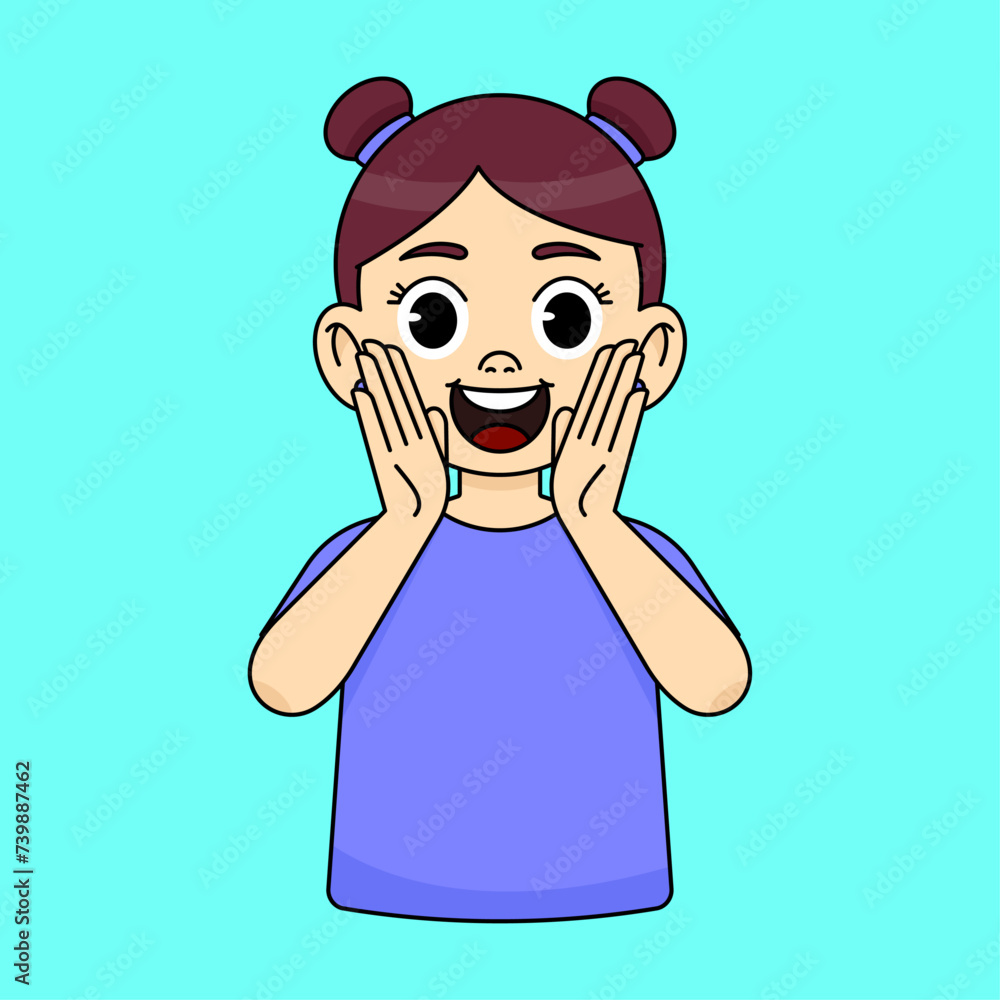 The girl screams joyfully and announces something The girl screams joyfully and announces something