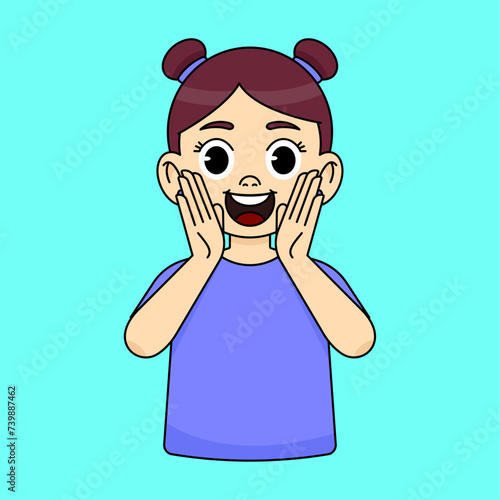 The girl screams joyfully and announces something