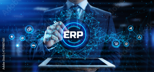 ERP Enterprise Resources planning software system business technology concept.