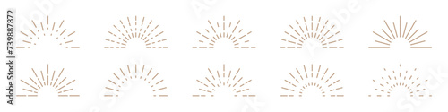 Line half sunburst natural color frame icon set