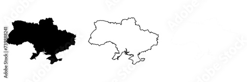 Ukraine country silhouette. Set of 3 high detailed maps. Solid black silhouette, thick black outline and thin black outline. Vector illustration isolated on white background.