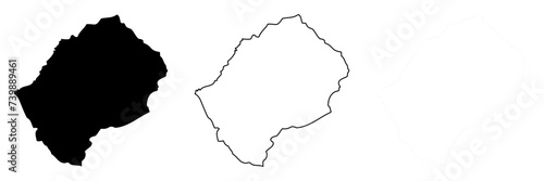 Lesotho country silhouette. Set of 3 high detailed maps. Solid black silhouette, thick black outline and thin black outline. Vector illustration isolated on white background.