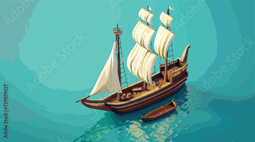 solated sailboat in isometric style. 3d illustration