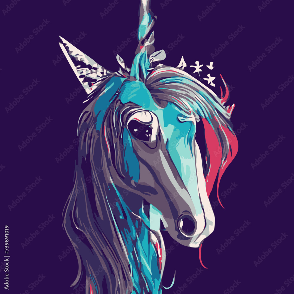 illustrations vector artwork unicorn with a horn with Statue of Liberty in the background 