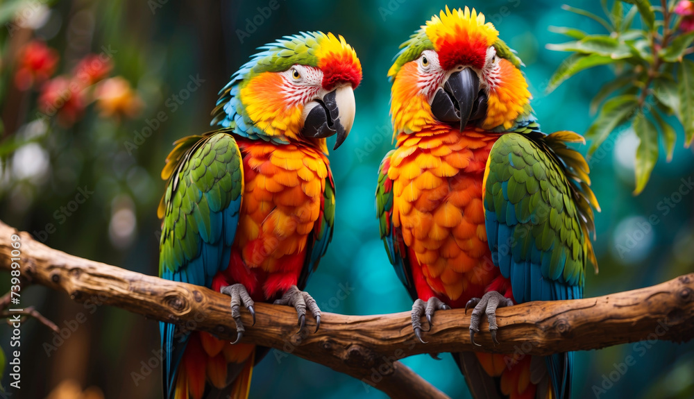 Two beautiful parrots on a branch Two beautiful parrots on a branch