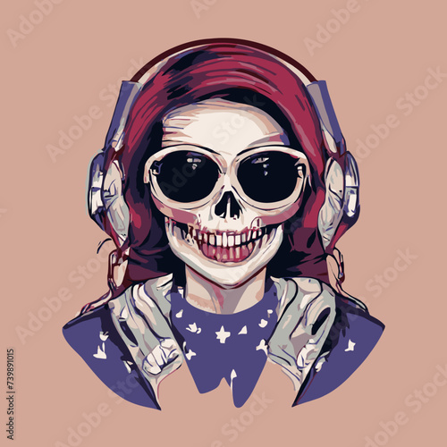 illustrations woman wearing sunglasses and a skull vector , cranium skull , human skull vector,free vector mask vector design 