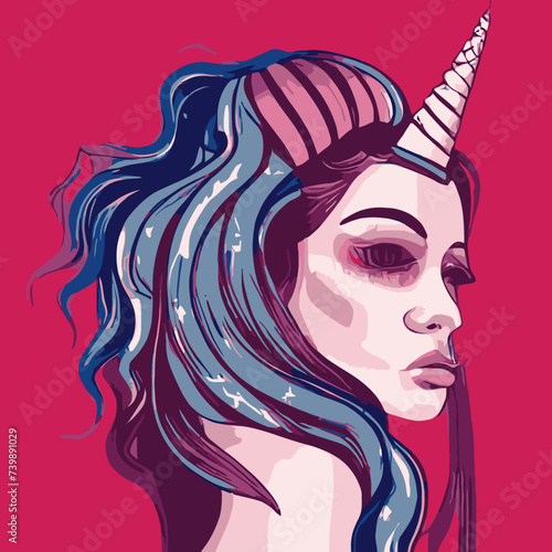 illustrations woman with a unicorn horn vector design vector design prints 