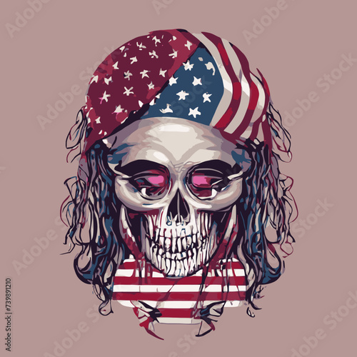 skull vector , cranium skull , human skull vector,free vector with a bandana and a flag vector design vector design illustrations 