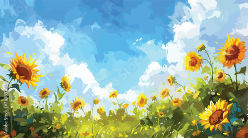 Vector Sunflowers Meadow in Oil Painting Flowers