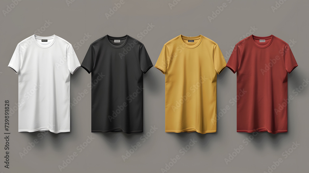Customizable T-shirt template, adaptable for any design, showcased in a creative studio Customizable T-shirt template, adaptable for any design, showcased in a creative studio