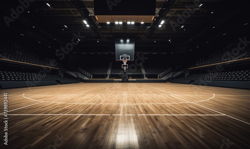 The Heart of the Game: A Basketball Court with a Central Hoop photo