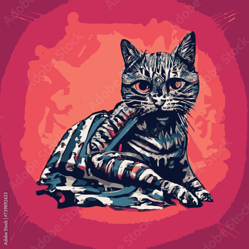 vector artwork A cat cute ,cat T-Shirt , Kitty T-Shirt with a flag american on its chest vector design prints 
