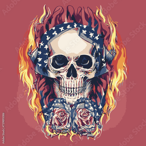 vector artwork A skull vector , cranium skull , human skull vector,free vector with a bandana and flowers vector design 