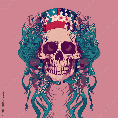 vector artwork A skull vector , cranium skull , human skull vector,free vector with a hat and stars and stripes 