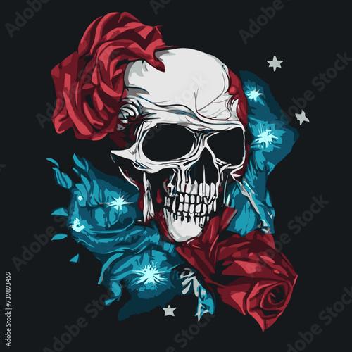 vector artwork A skull vector , cranium skull , human skull vector,free vector with red roses design for use in design and print poster canvas