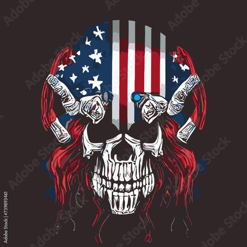 vector artwork A skull vector , cranium skull , human skull vector,free vector with red hair and a flag american vector design prints vector design 